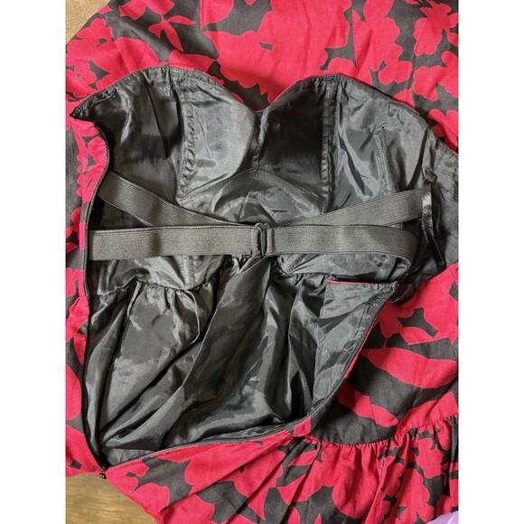 Tibi New York Red & Black Floral Strapless Cocktail Dress Size 2 Silk Wool Blend - Picture 5 of 9